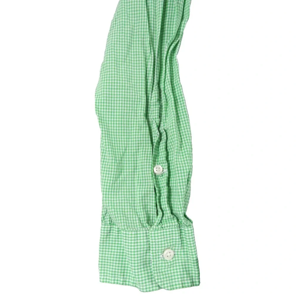 Polo Ralph Lauren Shirt Men L Green White Gingham Check Custom Fit Orange Pony